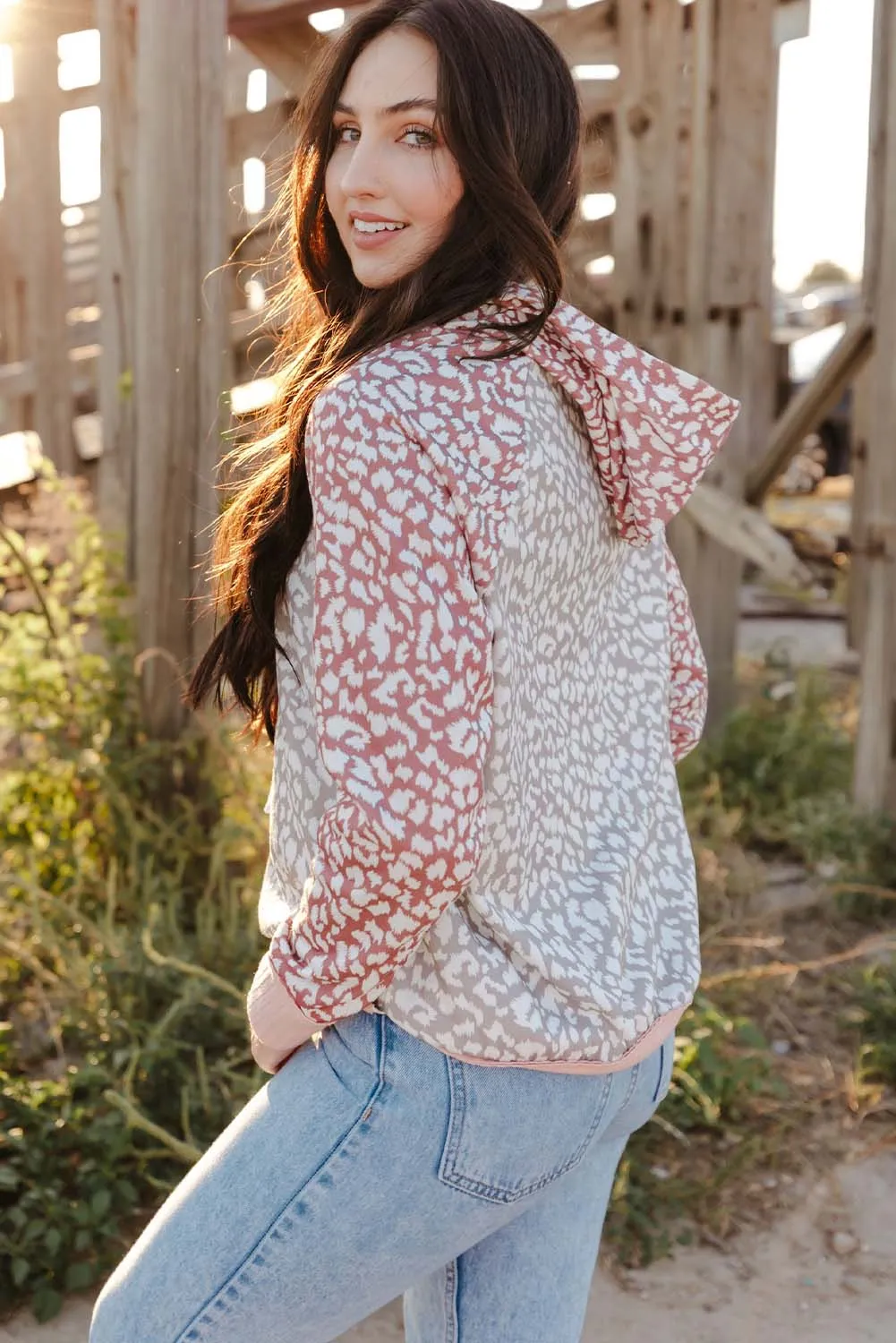 Pink Leopard Long Sleeve Hooded Sweatshirt
