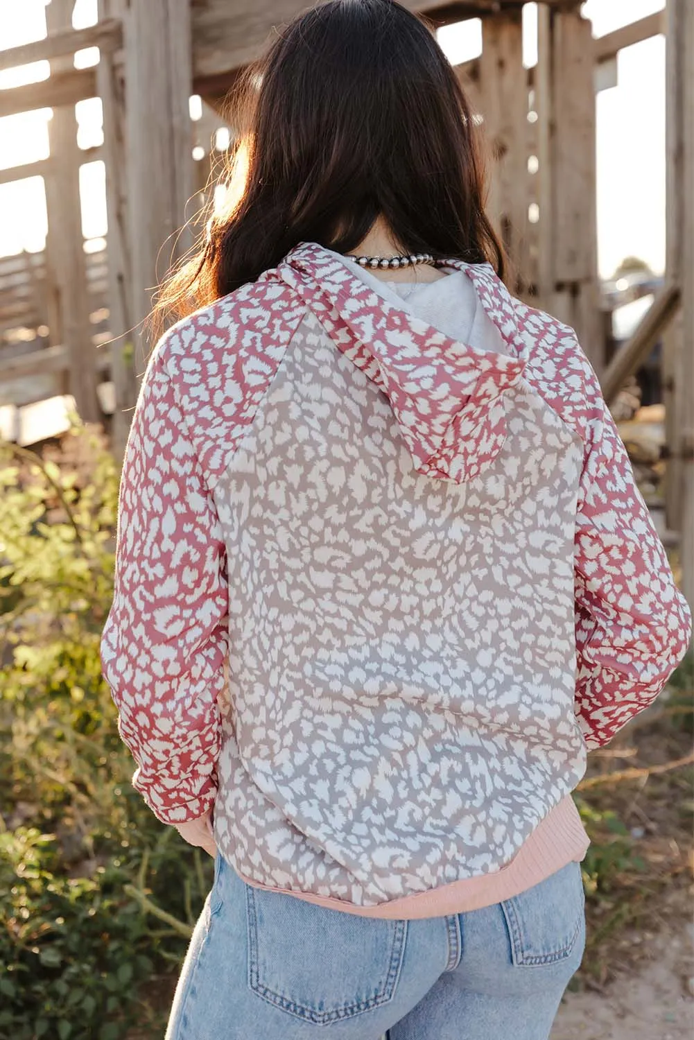 Pink Leopard Long Sleeve Hooded Sweatshirt