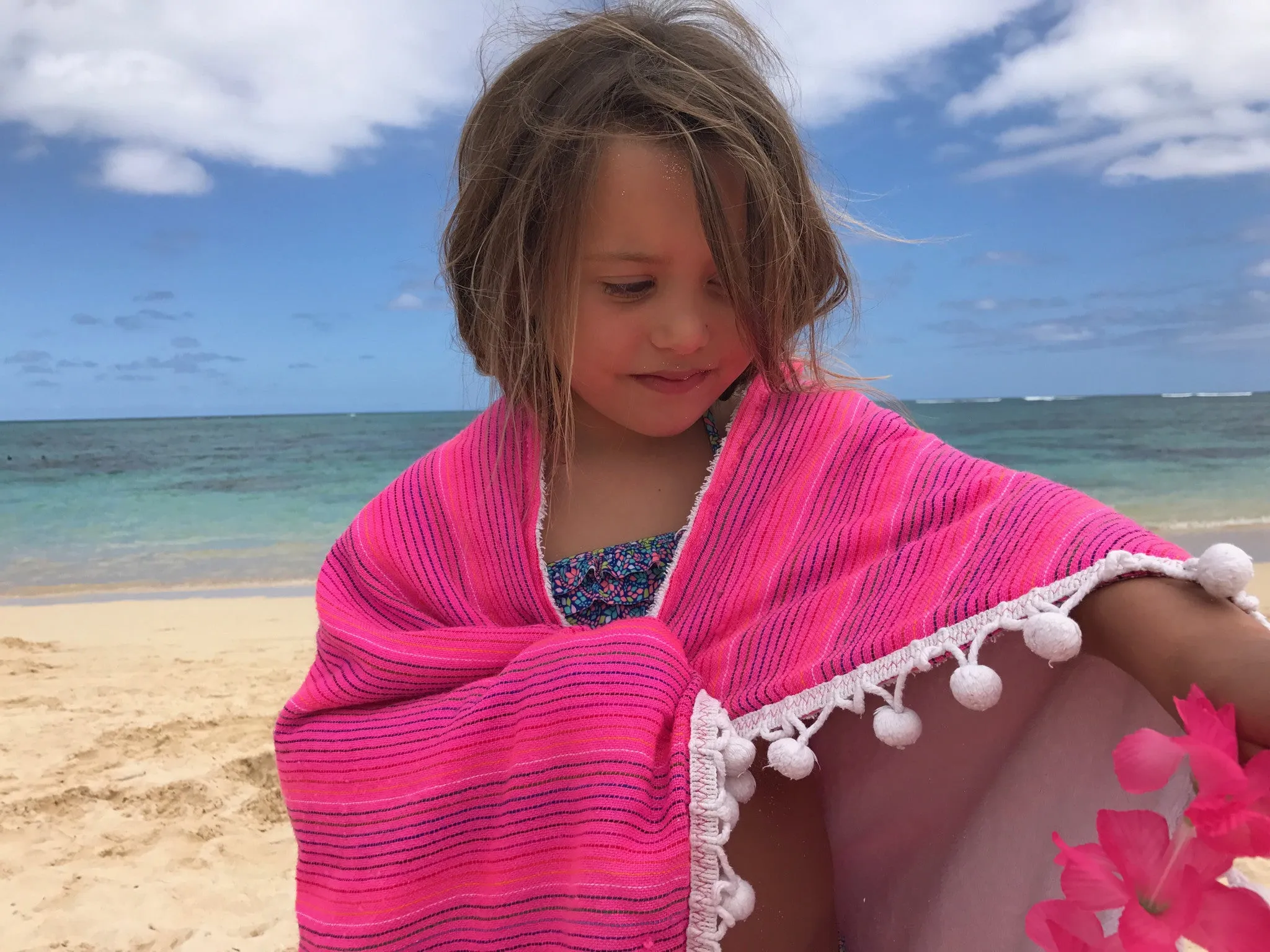 Pom Pom Beach Towel Thin Stripes