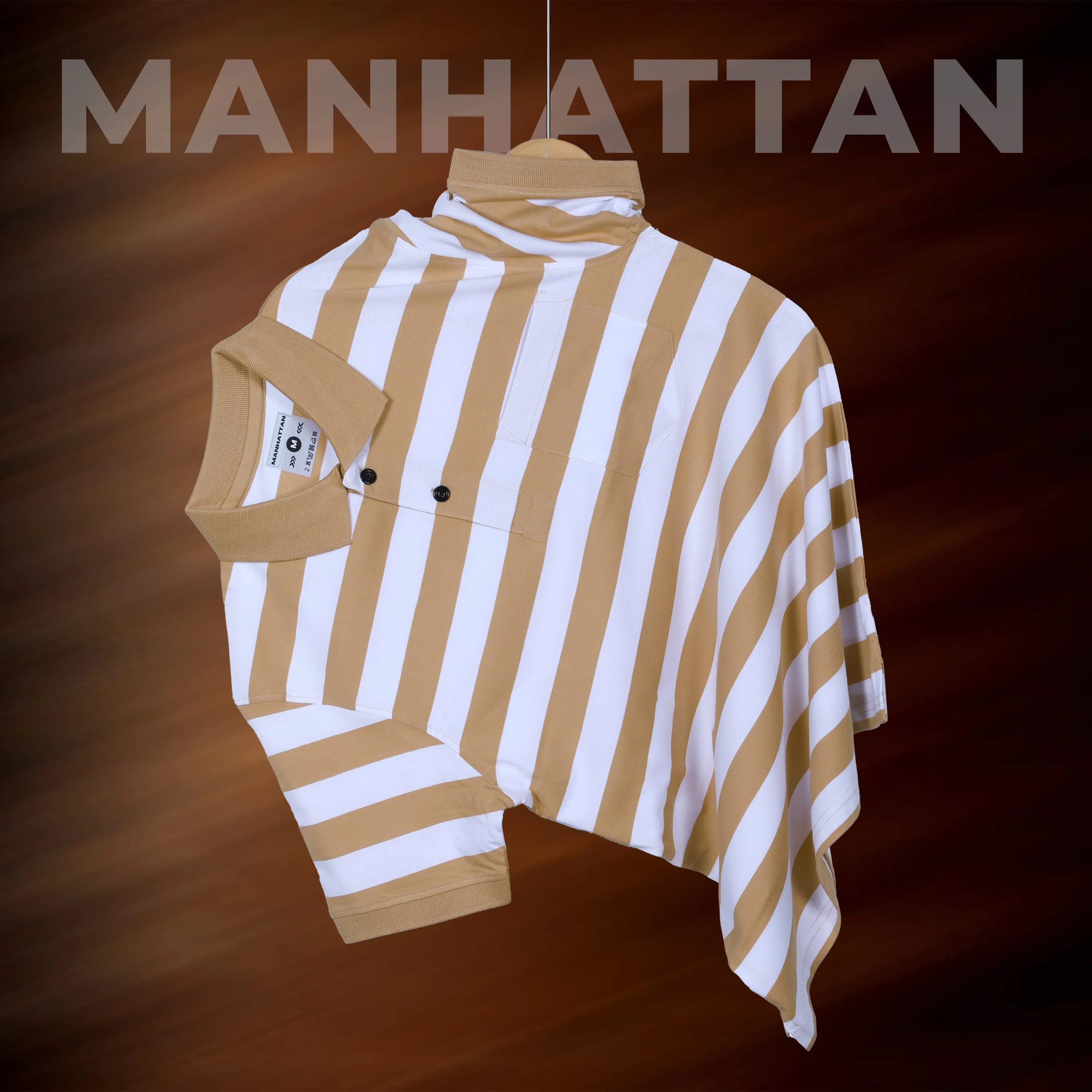 Premium Cotton Small Striped Polo Pocket (White/Beach Stripes)