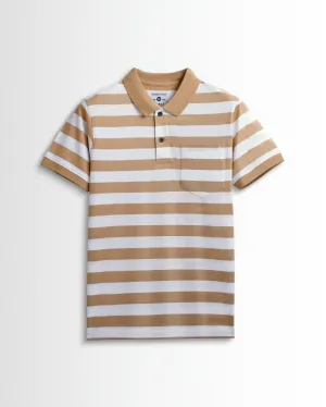 Premium Cotton Small Striped Polo Pocket (White/Beach Stripes)