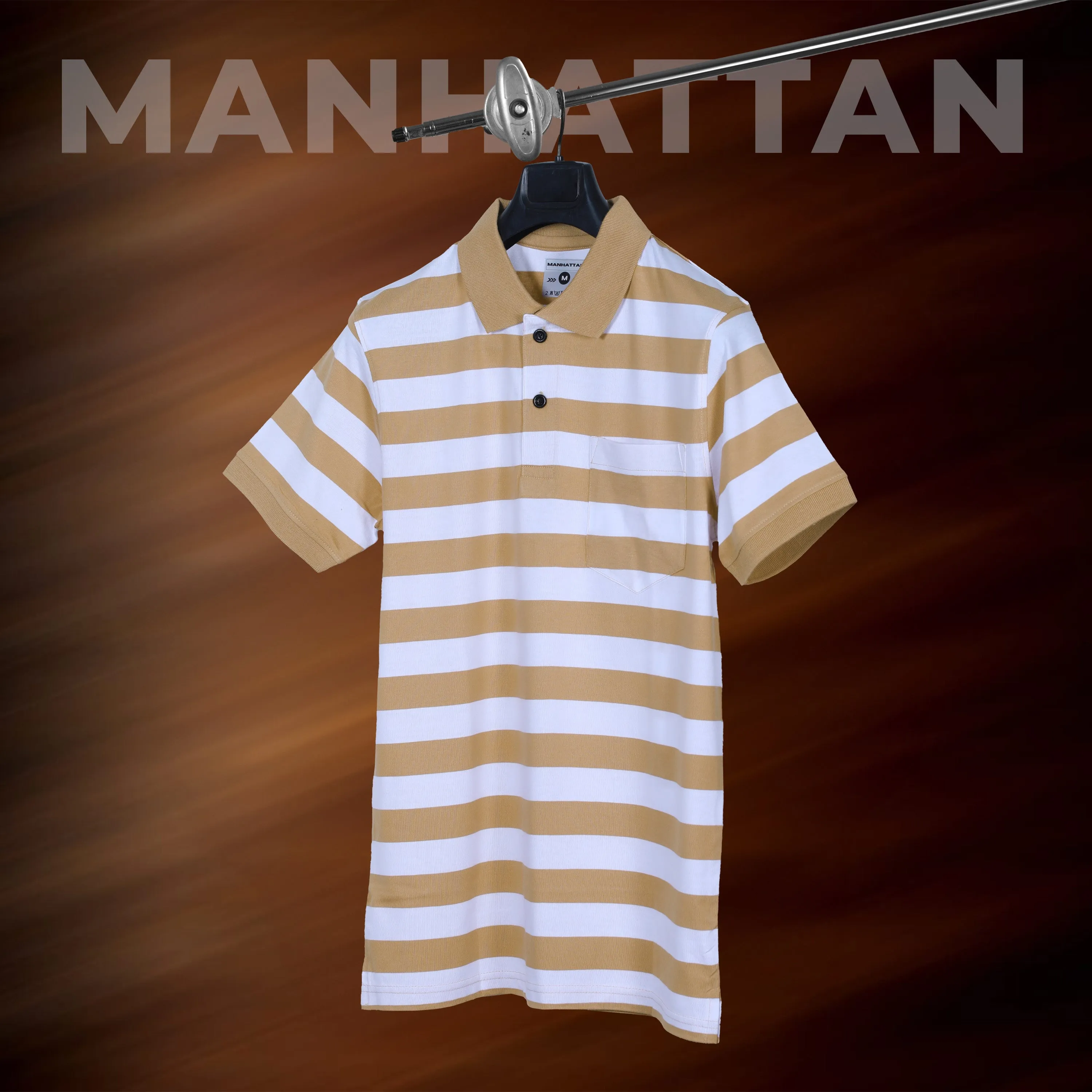 Premium Cotton Small Striped Polo Pocket (White/Beach Stripes)