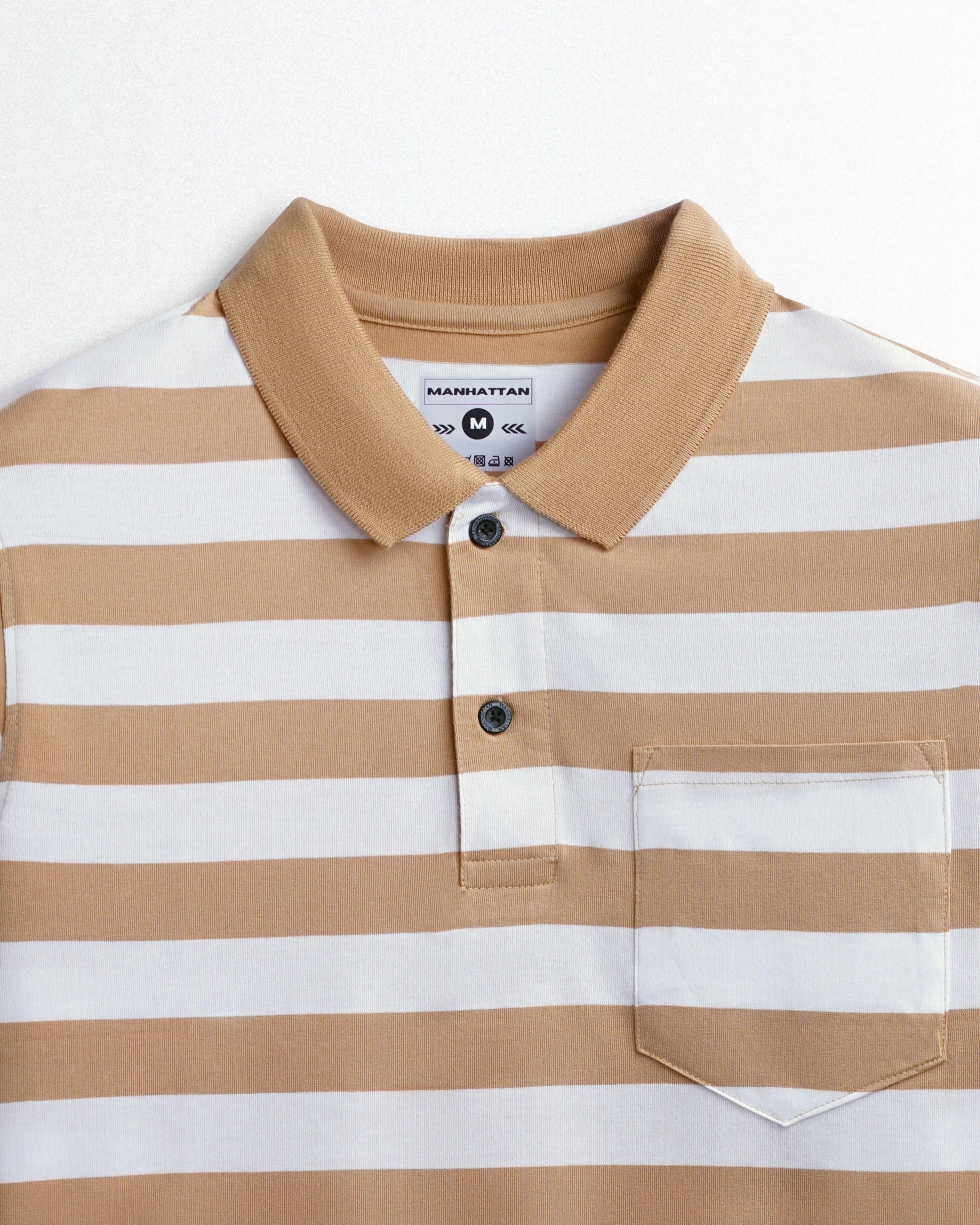 Premium Cotton Small Striped Polo Pocket (White/Beach Stripes)
