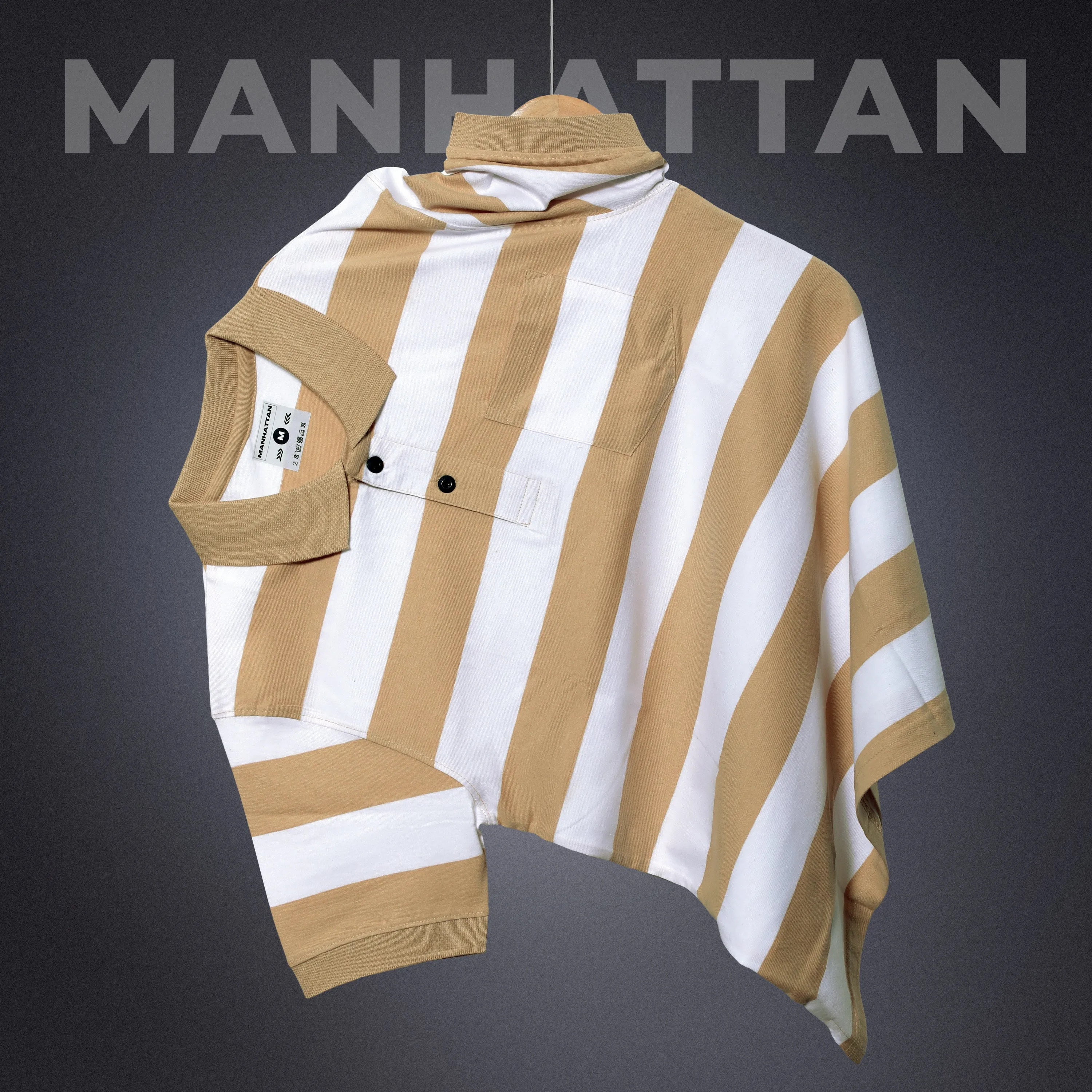 Premium Cotton Striped Polo Pocket (White/Beach Stripes)