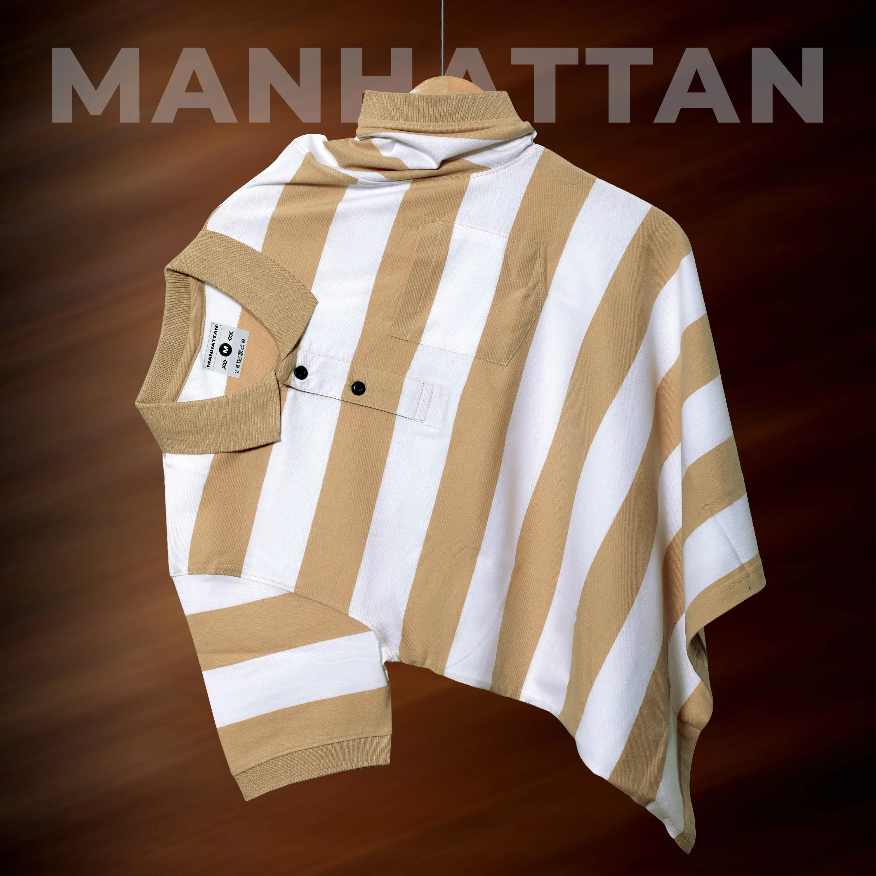 Premium Cotton Striped Polo Pocket (White/Beach Stripes)