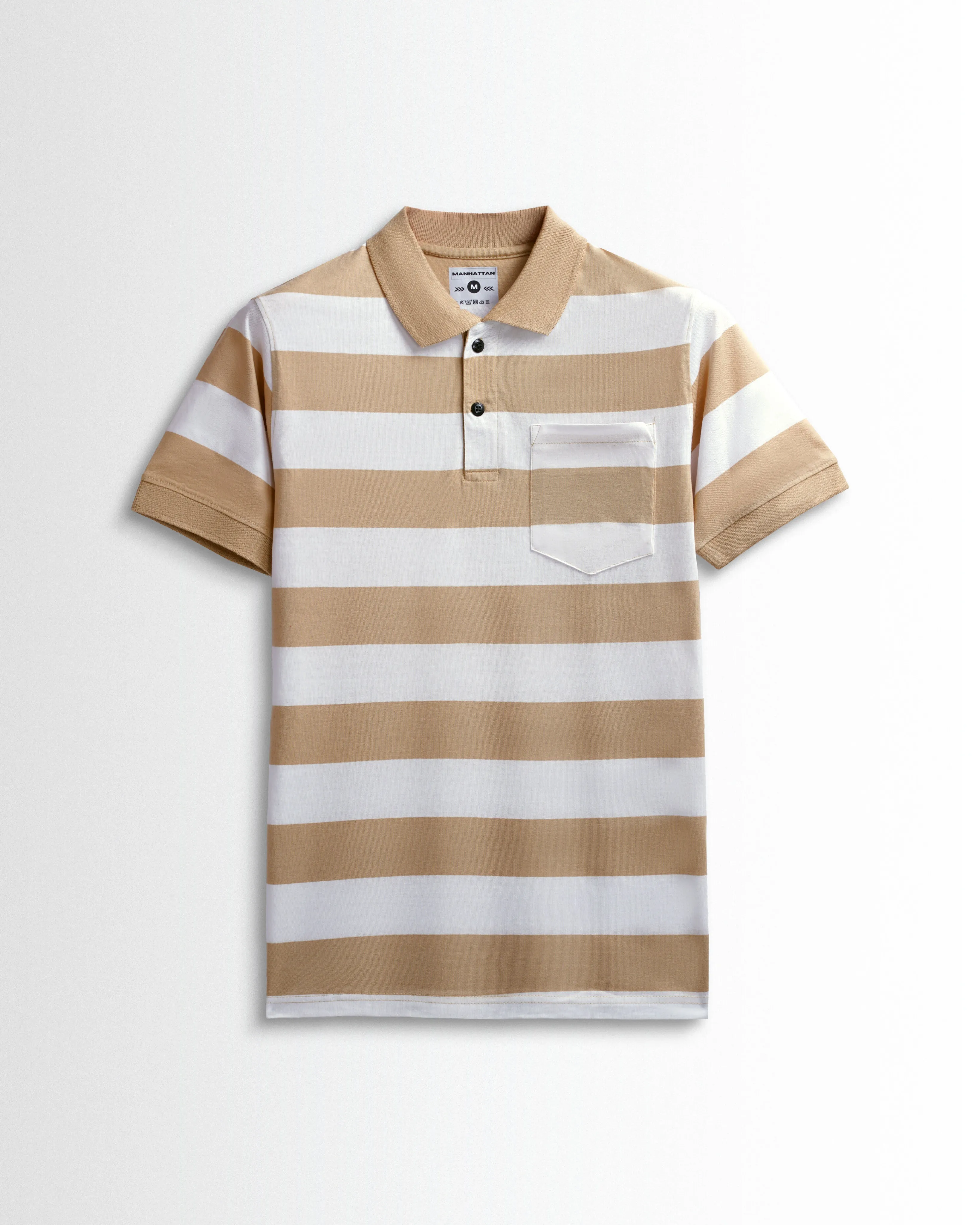 Premium Cotton Striped Polo Pocket (White/Beach Stripes)