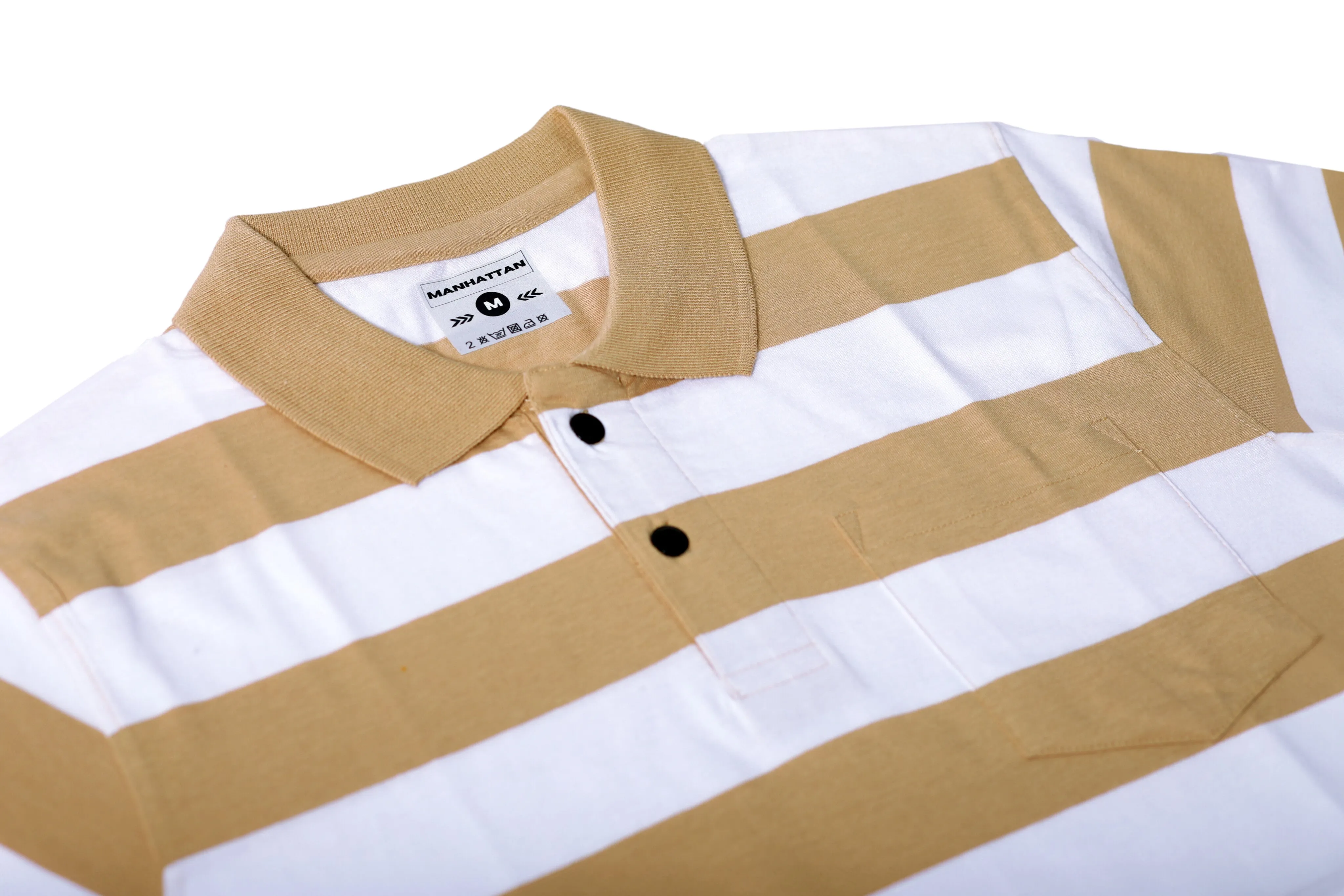 Premium Cotton Striped Polo Pocket (White/Beach Stripes)
