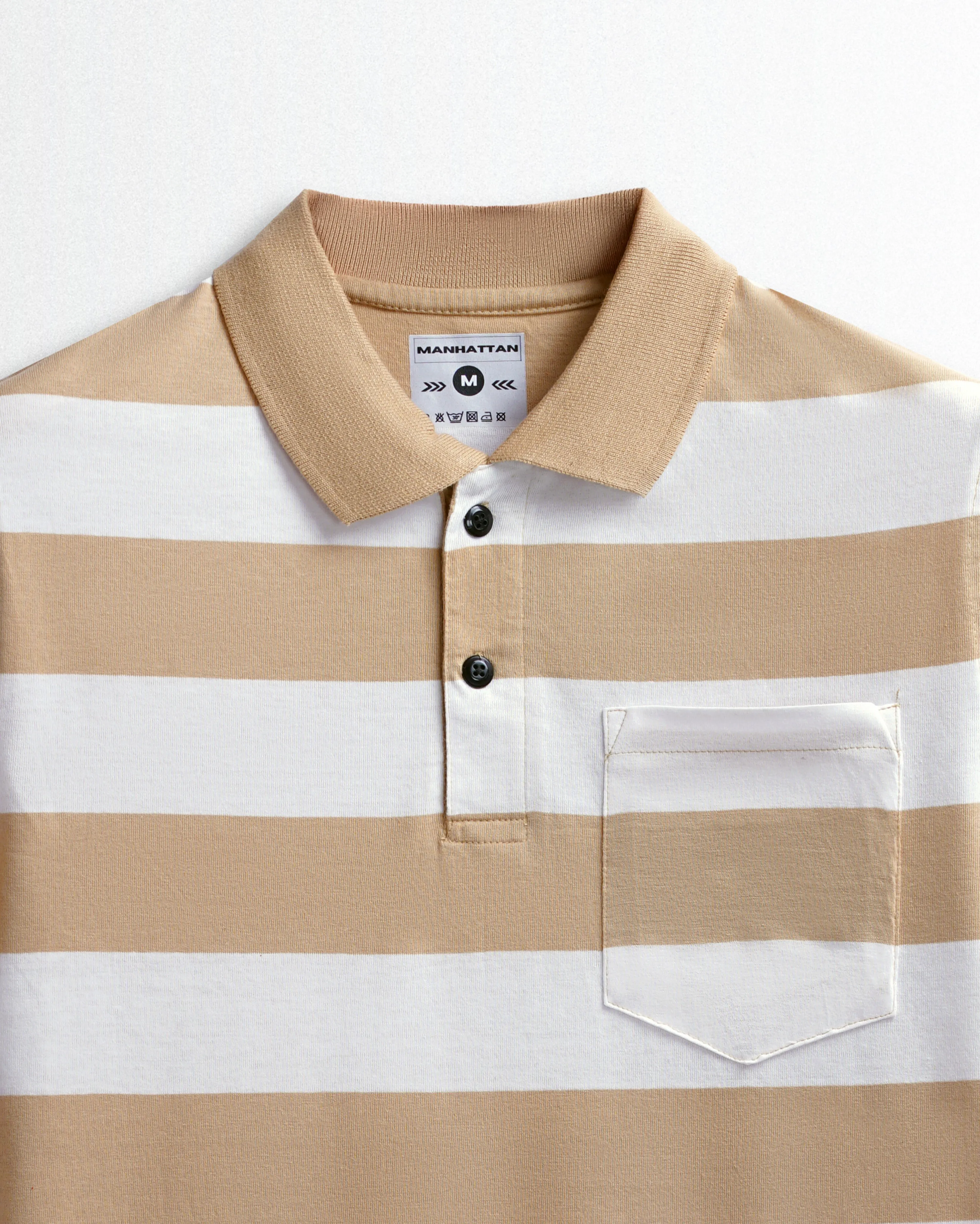 Premium Cotton Striped Polo Pocket (White/Beach Stripes)