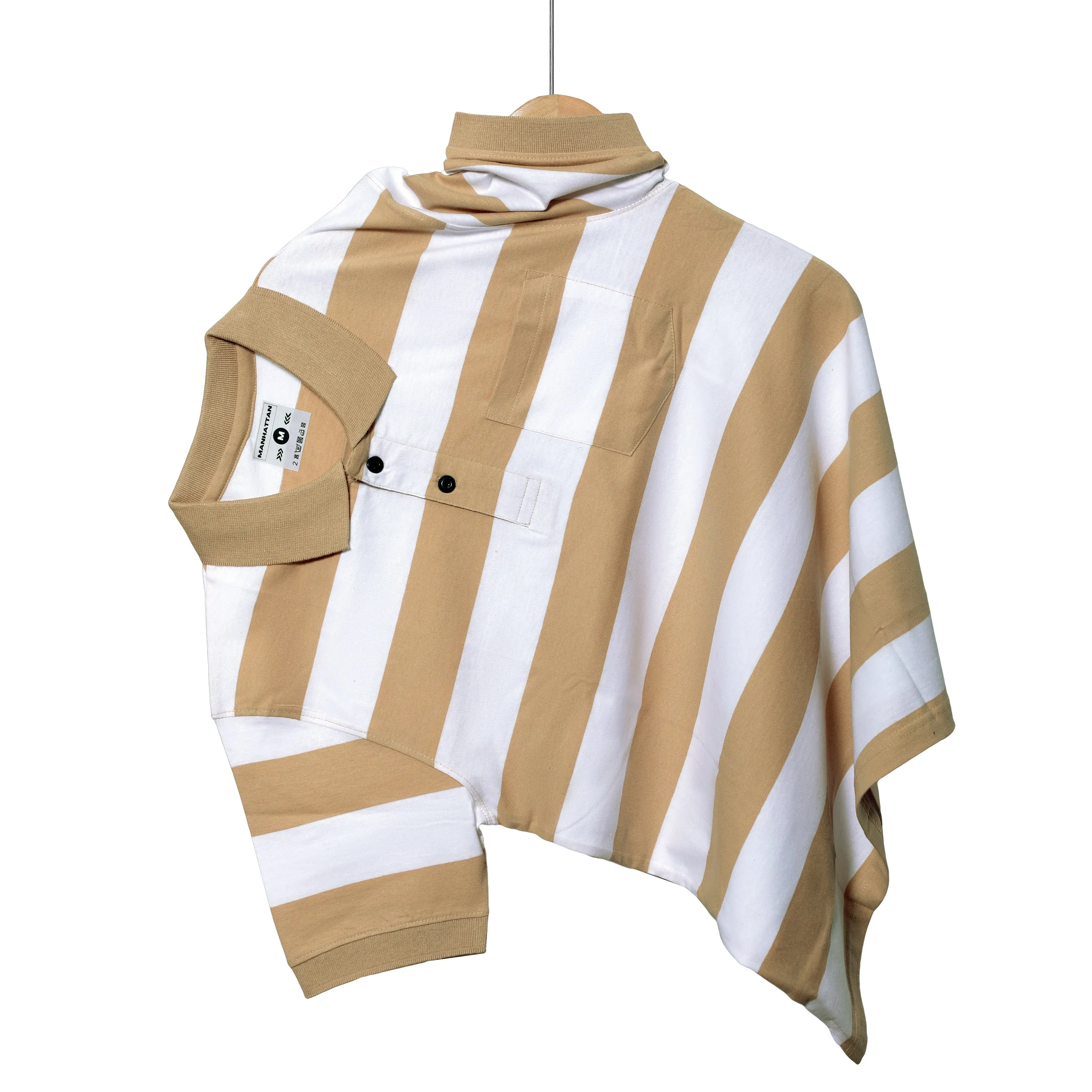 Premium Cotton Striped Polo Pocket (White/Beach Stripes)