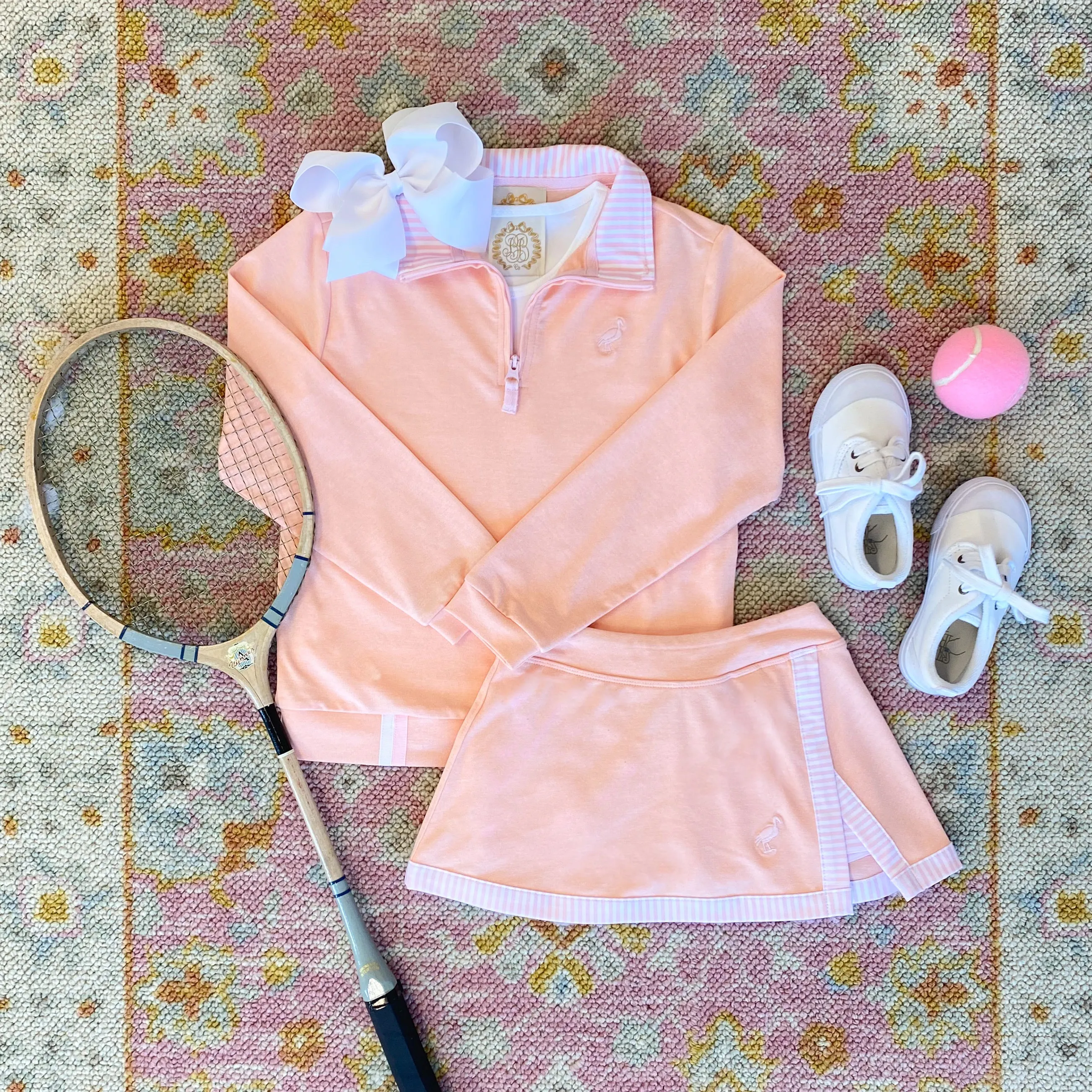 Prepletic™ Samantha Skort - Pompano Peach with Palm Beach Pink Stripe & Palm Beach Pink Stork
