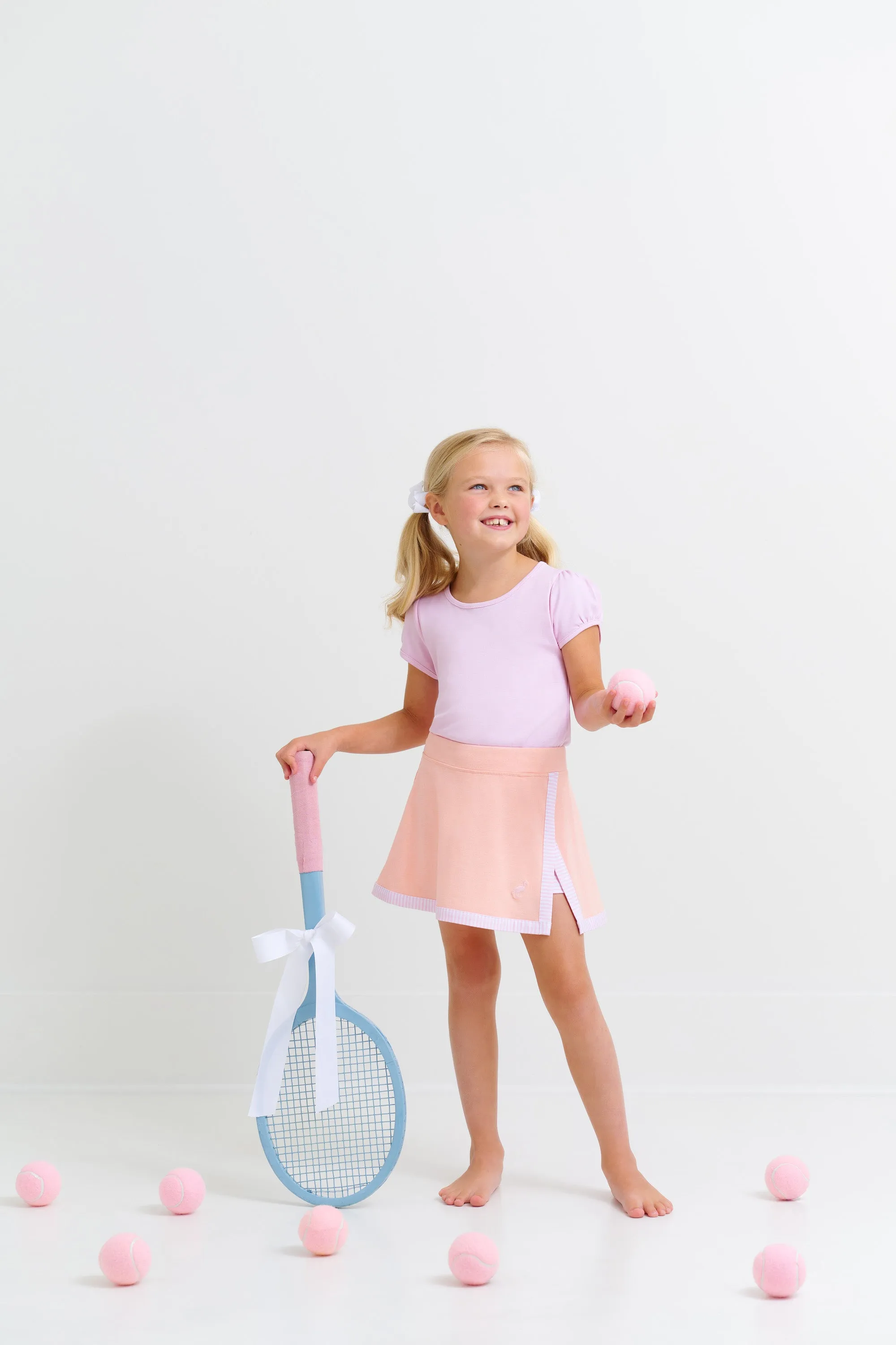 Prepletic™ Samantha Skort - Pompano Peach with Palm Beach Pink Stripe & Palm Beach Pink Stork