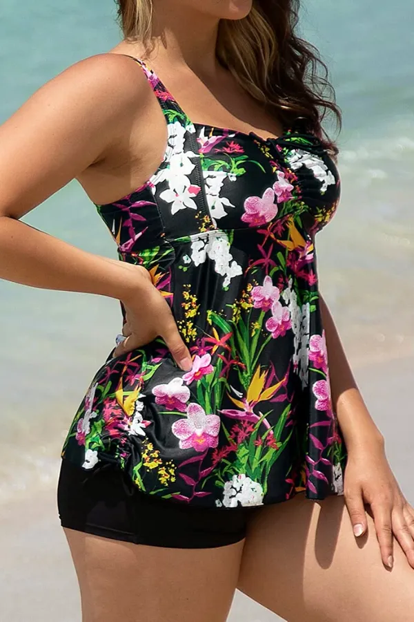 Printed Flowy Tankini Swimsuit