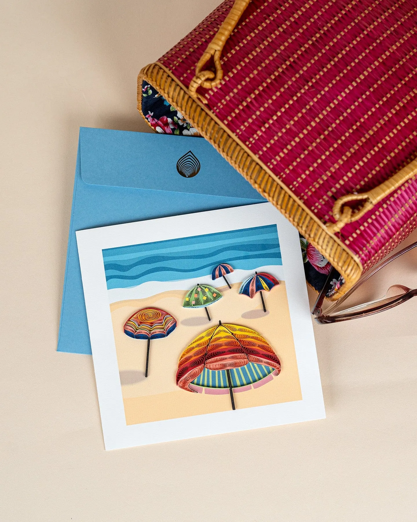 Quilled Colorful Beach Umbrellas Greeting Card