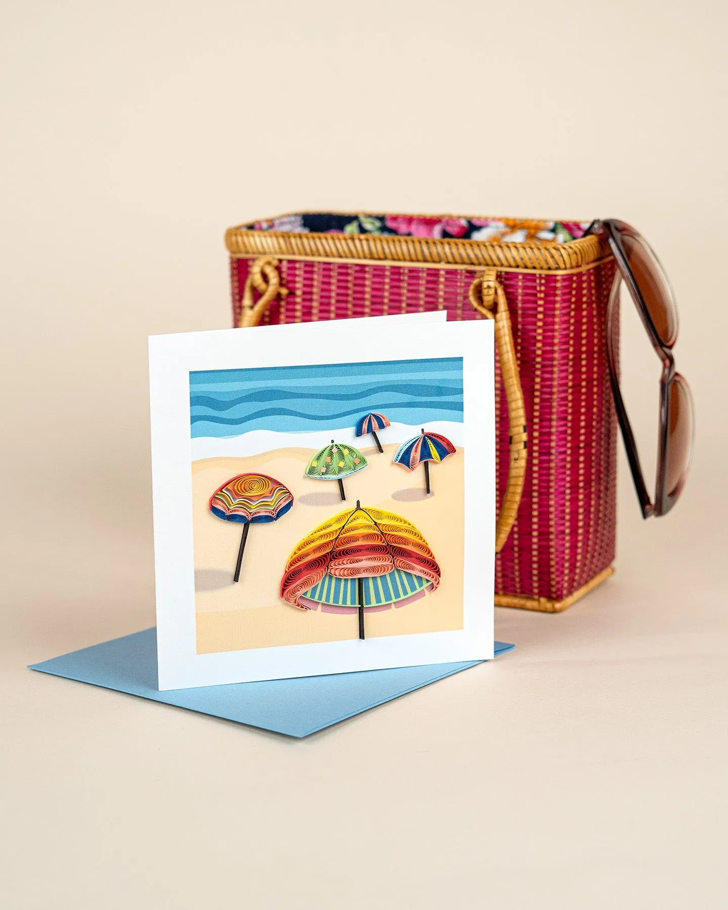 Quilled Colorful Beach Umbrellas Greeting Card