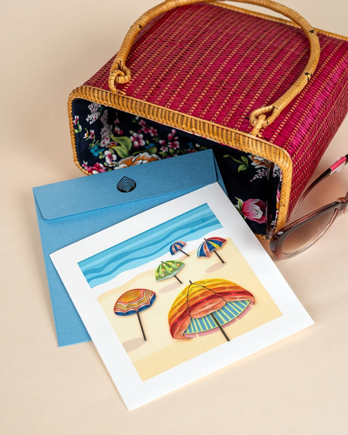 Quilled Colorful Beach Umbrellas Greeting Card