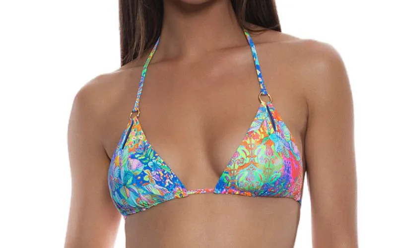 Ring Cut Out Triangle-Seamless Wavy Ruched Back Tie Side Bikini