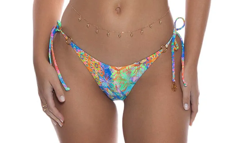 Ring Cut Out Triangle-Seamless Wavy Ruched Back Tie Side Bikini