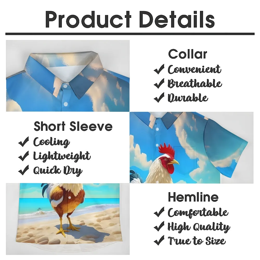 Rooster Print Resort Casual Short Sleeve Shirt 2405002089