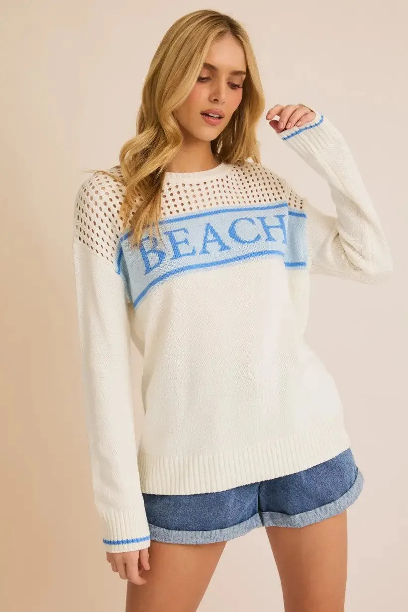 ROUND NECK LONG SLEEVE BEACH SWEATER
