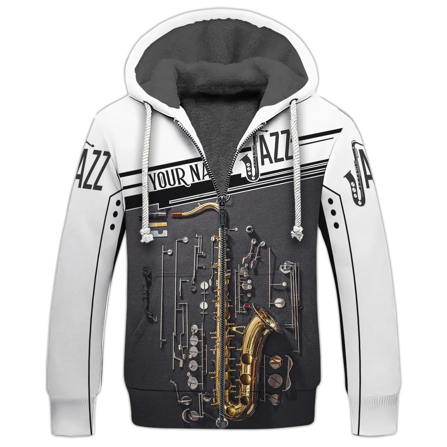 Saxophone Musical Personalized Name 3D Zipper Hoodie, Saxophone 3D Hoodie Tshirt