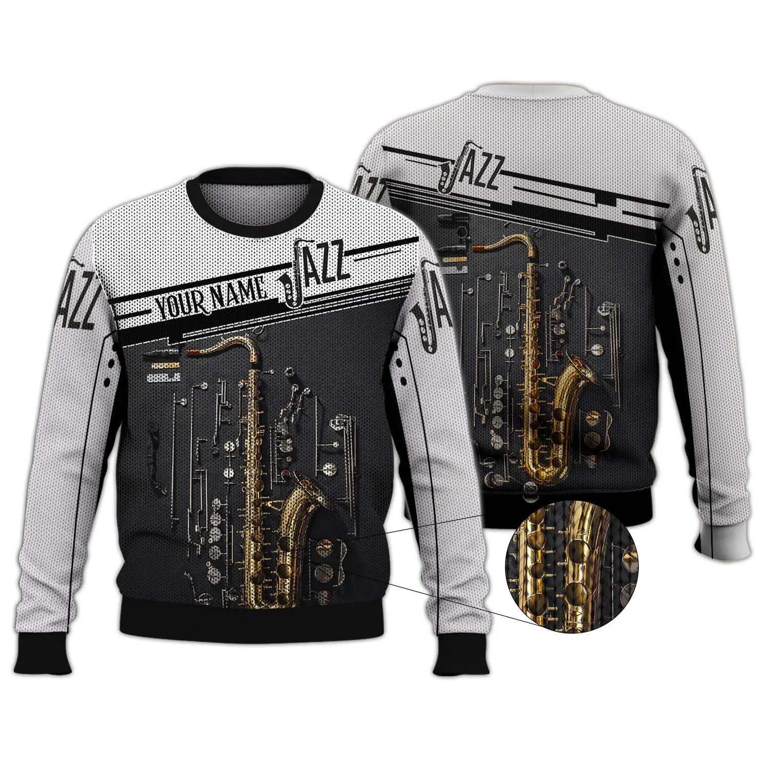 Saxophone Musical Personalized Name 3D Zipper Hoodie, Saxophone 3D Hoodie Tshirt