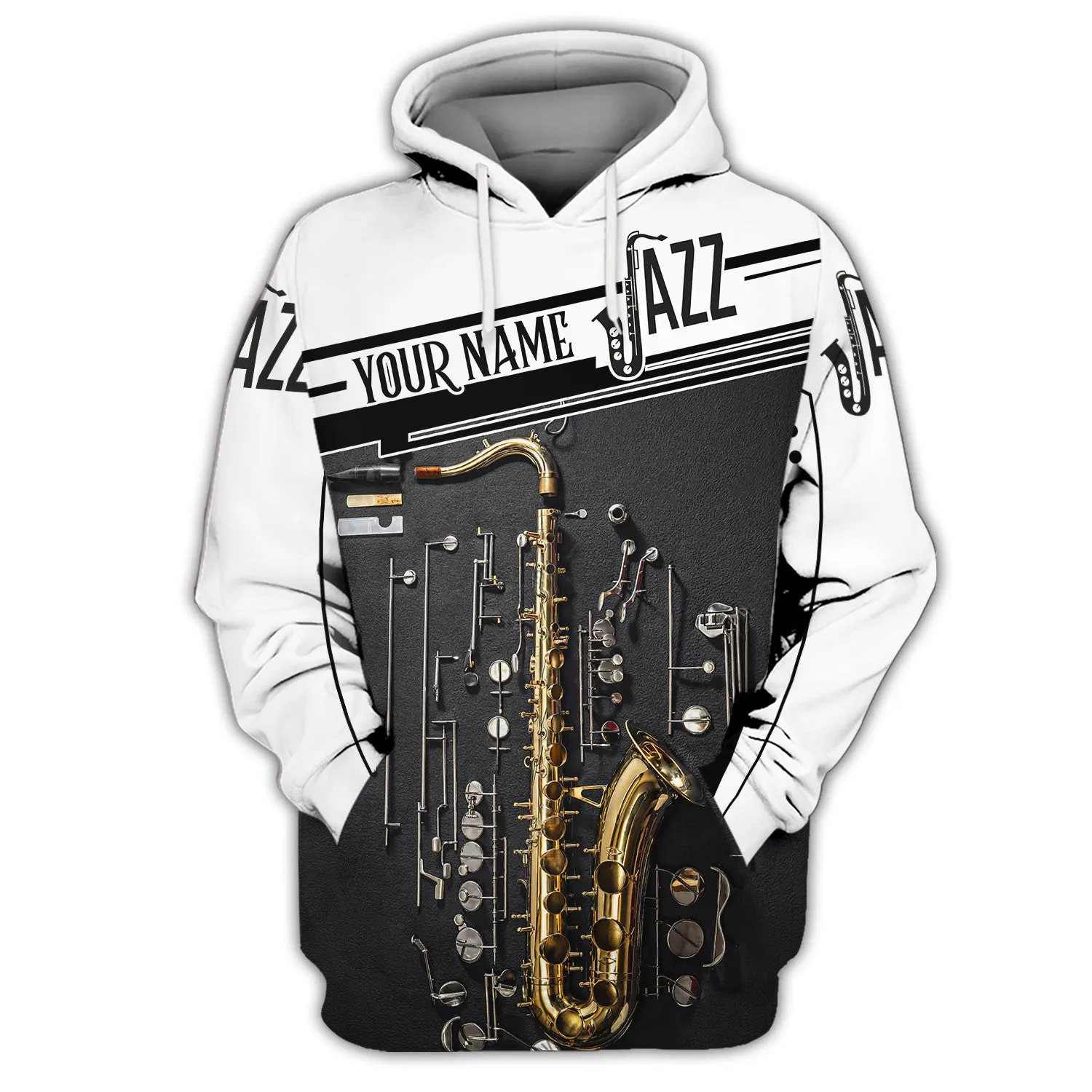 Saxophone Musical Personalized Name 3D Zipper Hoodie, Saxophone 3D Hoodie Tshirt