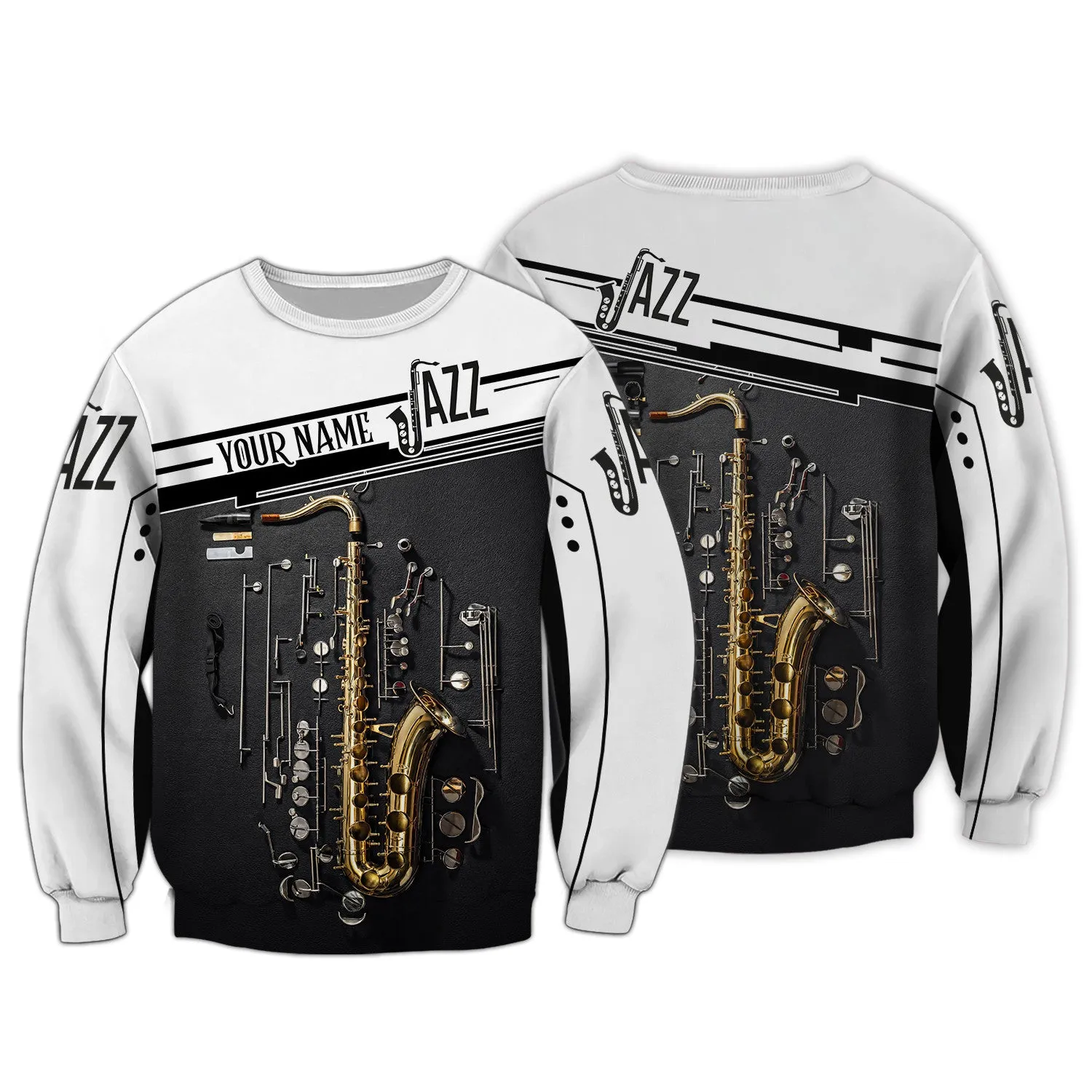 Saxophone Musical Personalized Name 3D Zipper Hoodie, Saxophone 3D Hoodie Tshirt