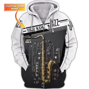 Saxophone Musical Personalized Name 3D Zipper Hoodie, Saxophone 3D Hoodie Tshirt