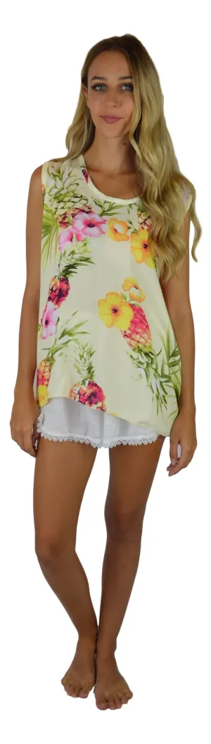 Secret Beach - Beach Top - Hibiscus Pineapple - Yellow
