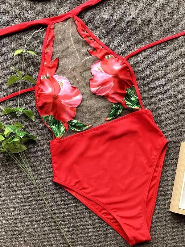 See-Through Tulle One-Piece Swimsuit