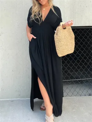 Sexy V Neck High Split Waisted Beach Dress for Women