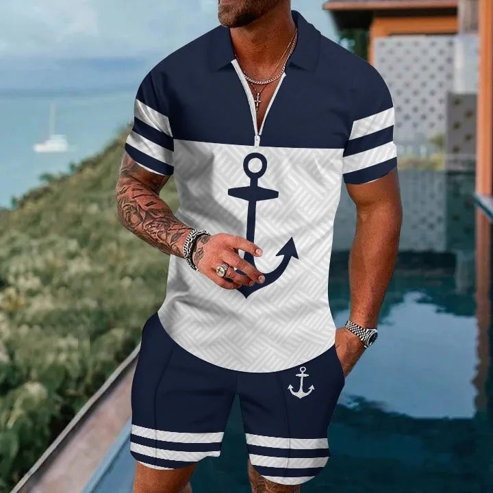 Short Sleeve Zip Polo Board Shorts Set 2404001854