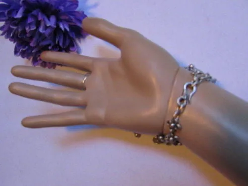 Silver Metal Hand Chain Bracelet Multi Small Balls Mini Flowers
