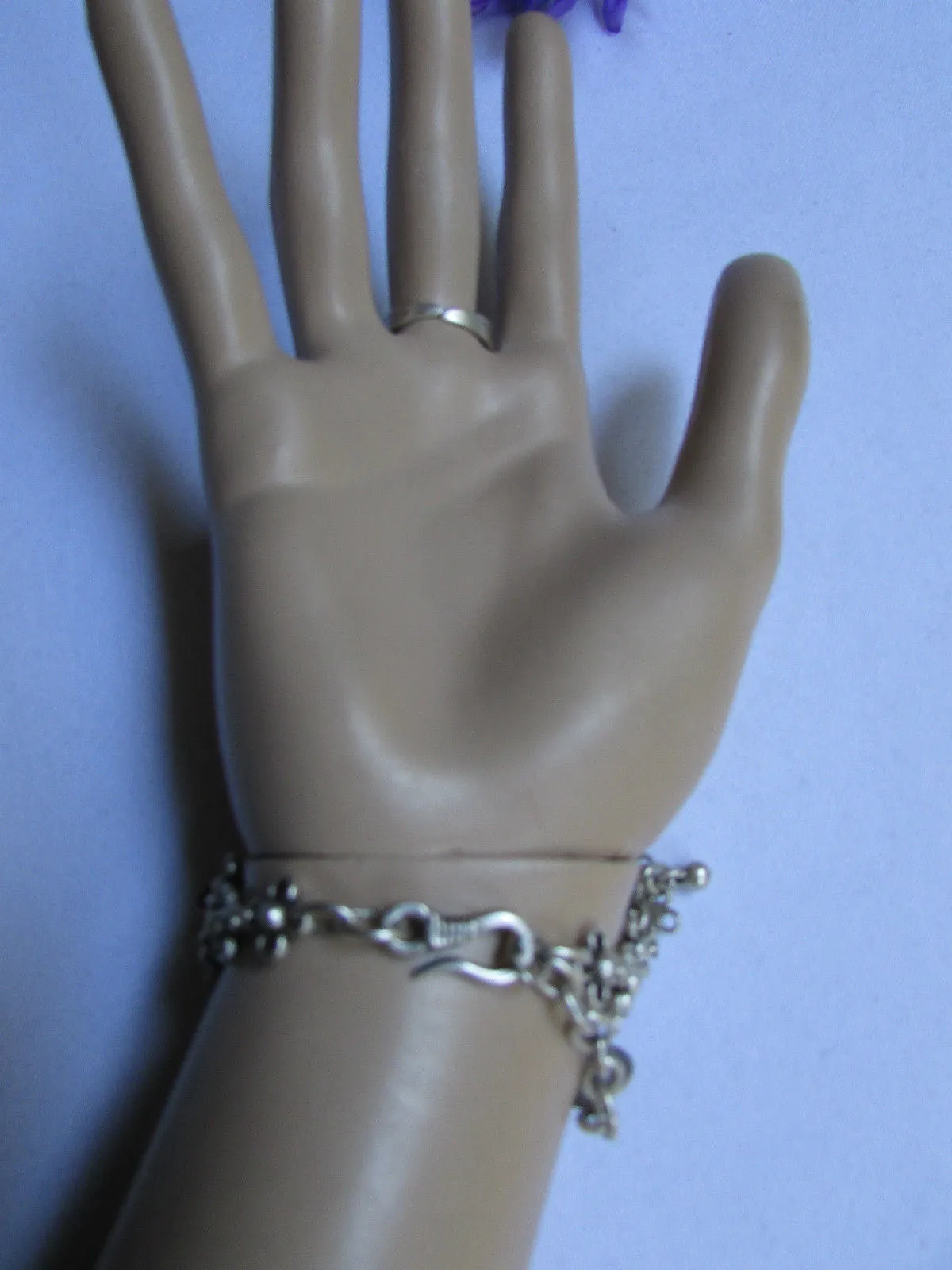 Silver Metal Hand Chain Bracelet Multi Small Balls Mini Flowers