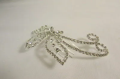 Silver Metal Head Hair Pin Rhinestones Big Butterfly