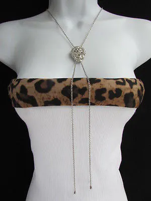 Silver Metal Long Chains Lion's Head Small Pendant Necklace