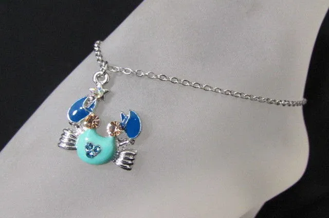 Silver Metal Thin Chains Casual Fashion Anklet Foot Big Blue Sea Ocean Crab Charm