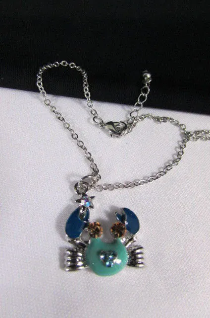 Silver Metal Thin Chains Casual Fashion Anklet Foot Big Blue Sea Ocean Crab Charm