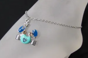 Silver Metal Thin Chains Casual Fashion Anklet Foot Big Blue Sea Ocean Crab Charm
