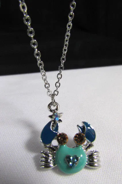 Silver Metal Thin Chains Casual Fashion Anklet Foot Big Blue Sea Ocean Crab Charm
