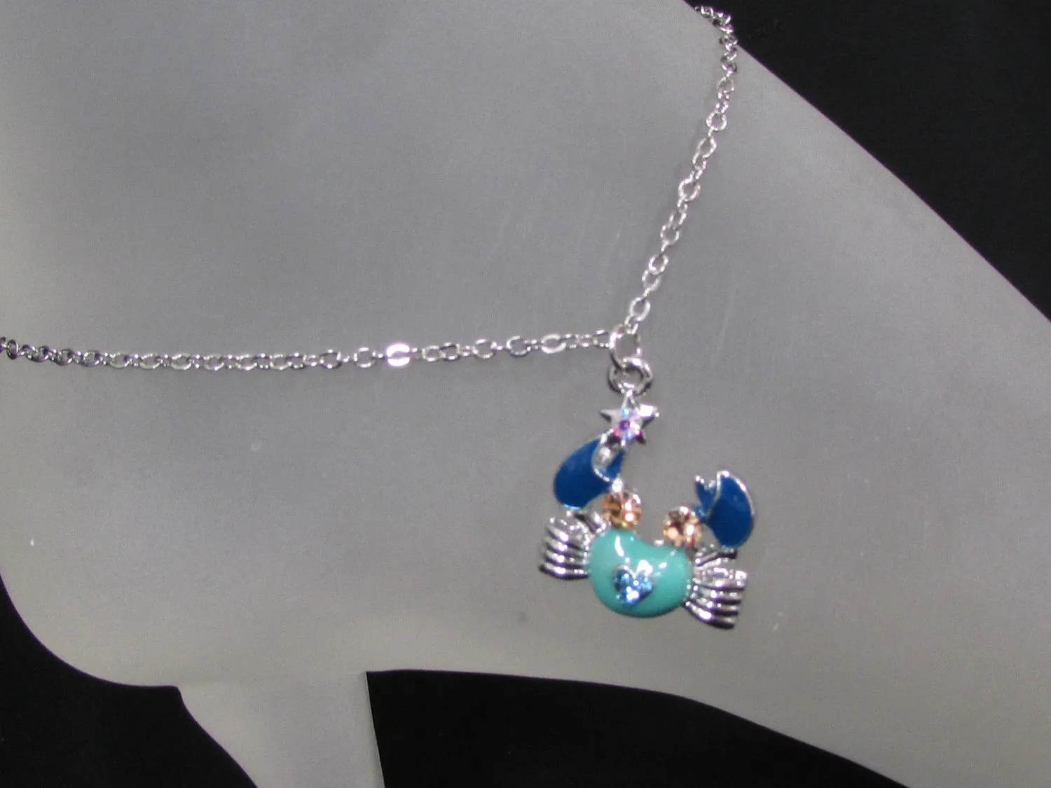 Silver Metal Thin Chains Casual Fashion Anklet Foot Big Blue Sea Ocean Crab Charm