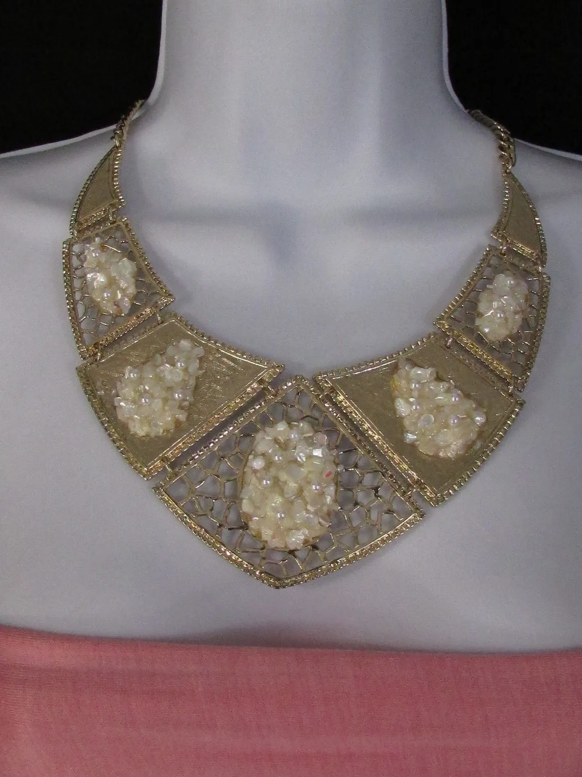 Silver Or Gold Stones Metal Plates Classic Necklace Earrings Set