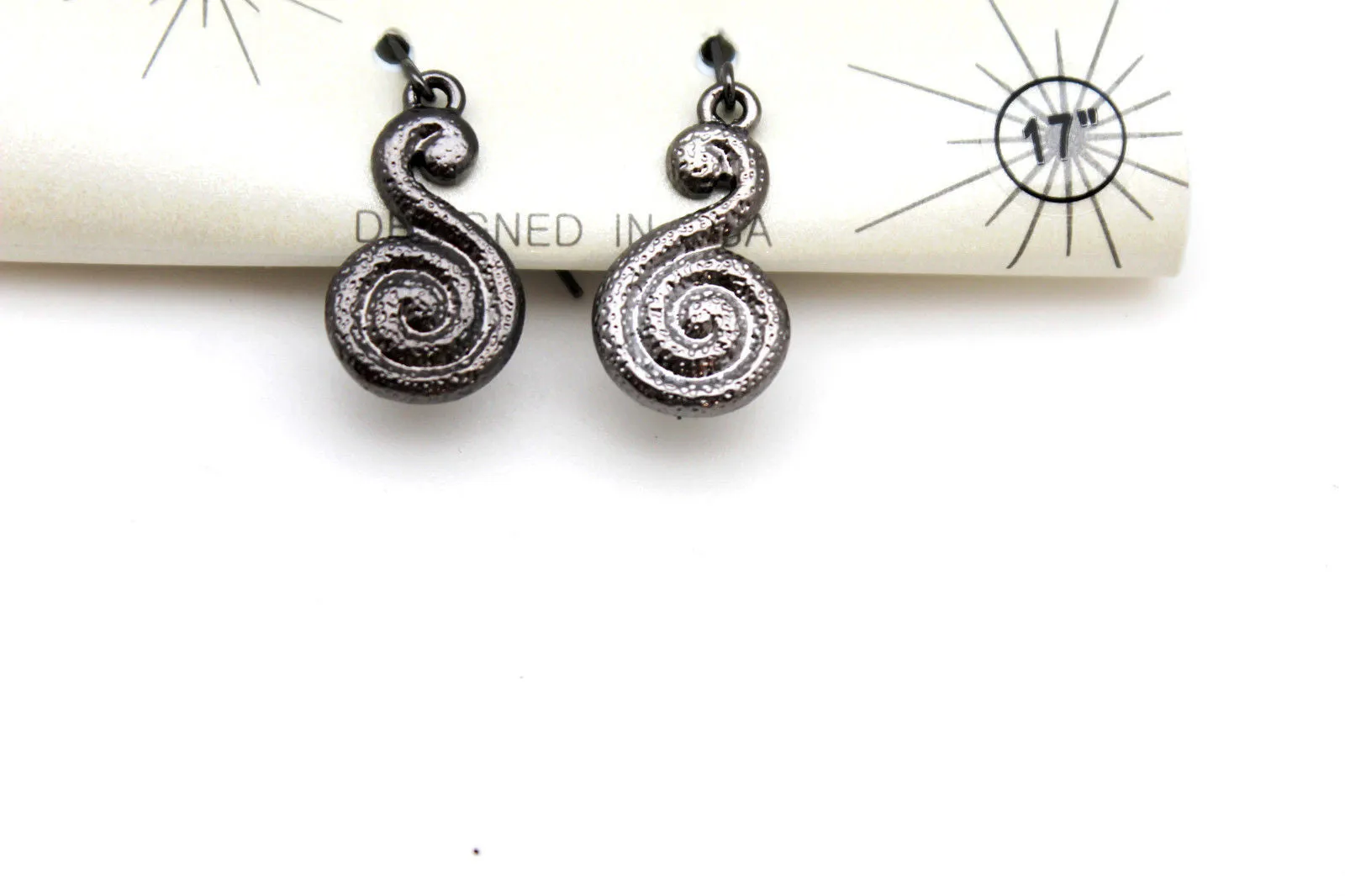 Silver Pewter Black Choker Thin Metal Snail Spin Swirl Charm Necklace Earrings Set