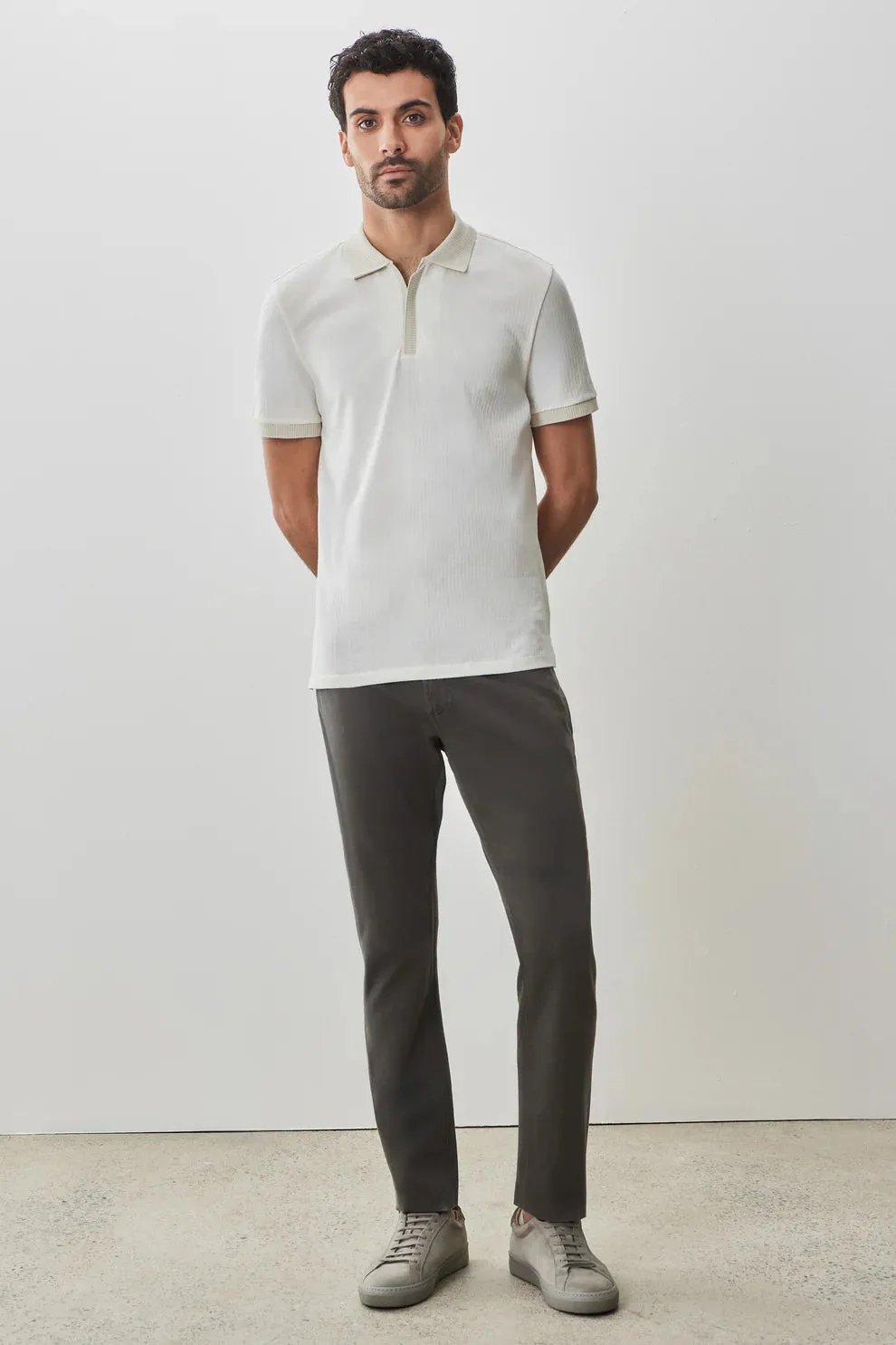 South Shore Open Collar Sweater Polo - Light Grey