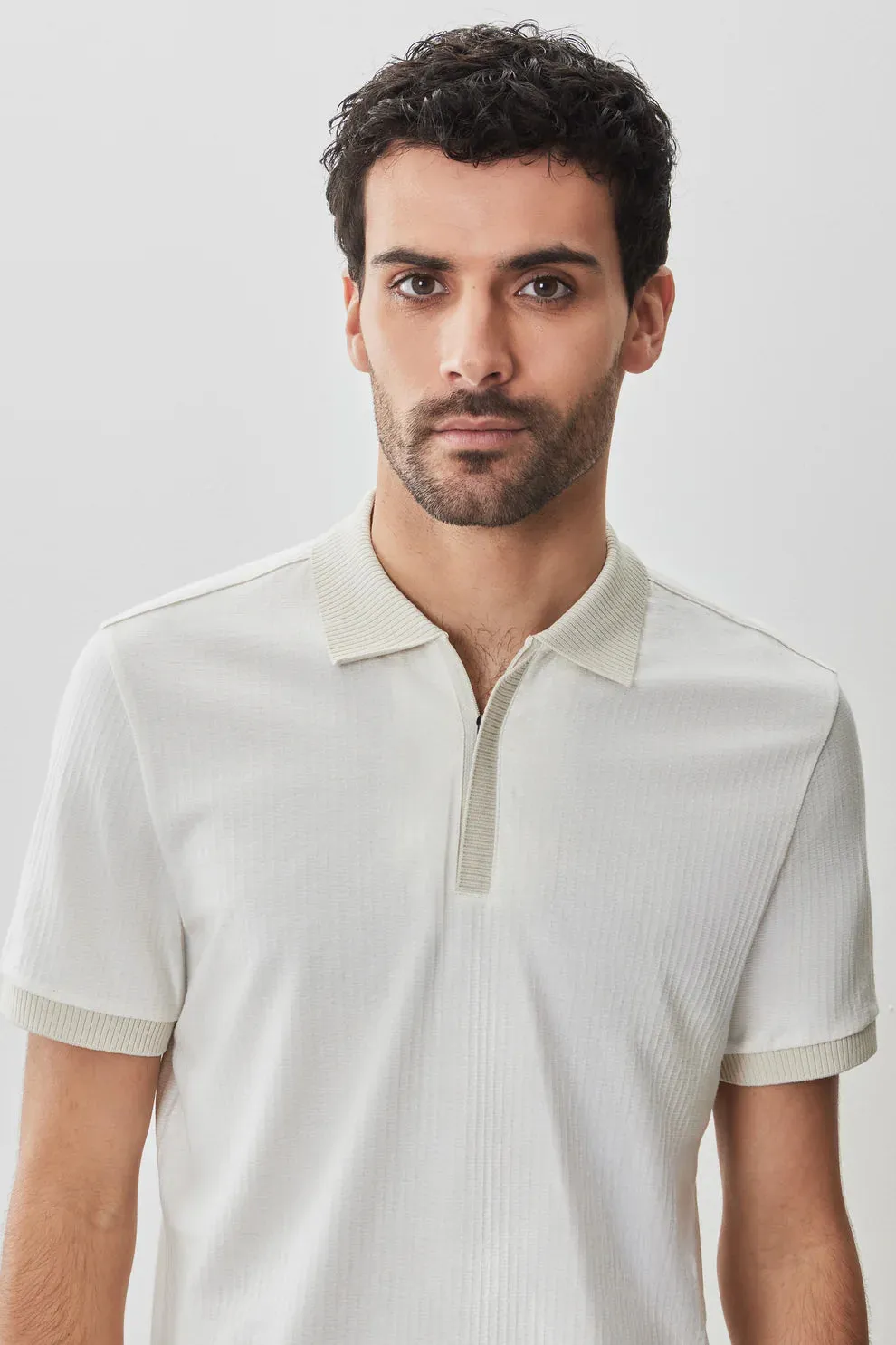 South Shore Open Collar Sweater Polo - Light Grey