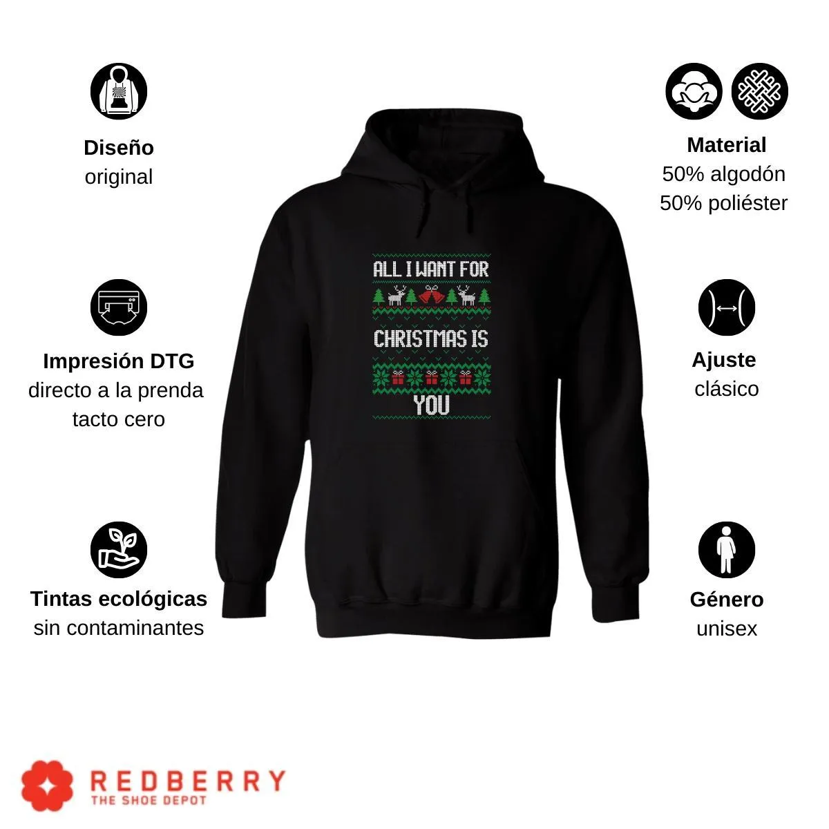 Sudadera Navideña Hombre Deportiva Hoodie 013