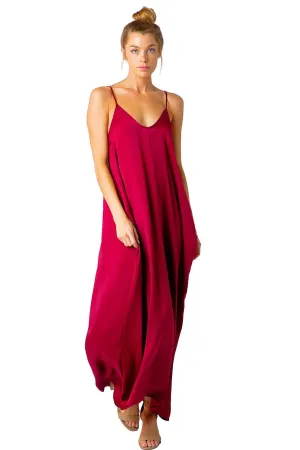 Summer Dress Washed Satin Balloon Bottom Spagetti Strap Cover Up Maxi