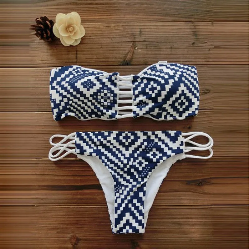 Summer string push up women swimsuit Sexy beach pad brazilian swimwear female Retro cut out bathing suit