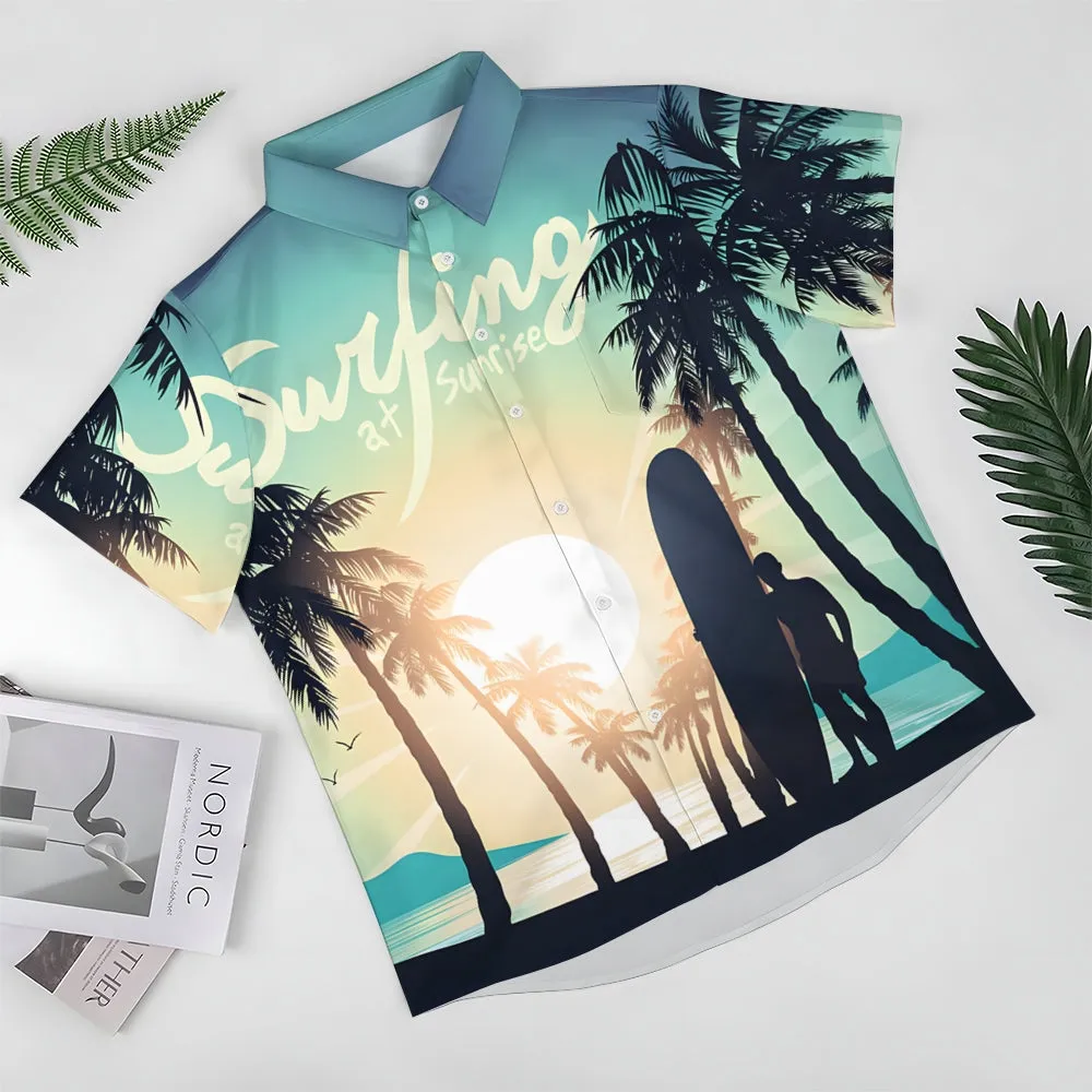 Surfer Sunshine Silhouette Print Casual Short Sleeve Shirt 2501002539