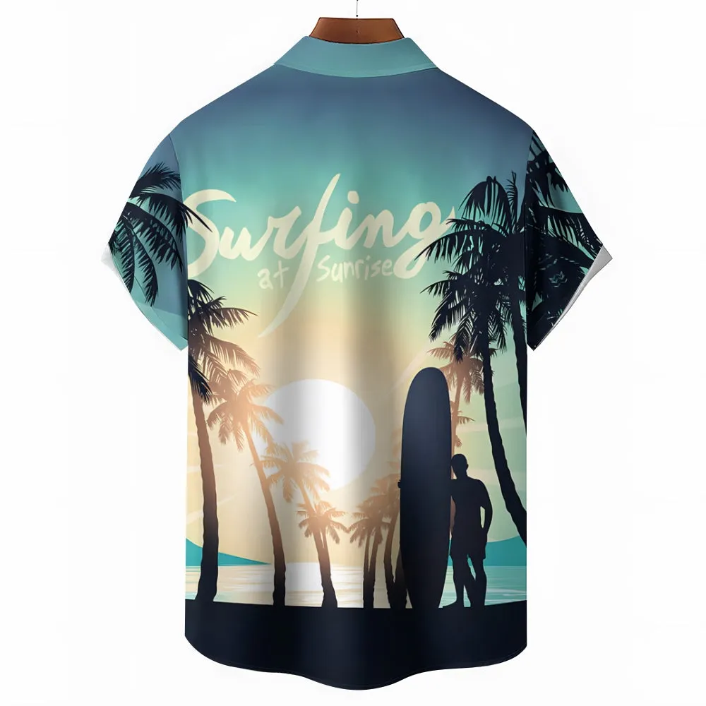 Surfer Sunshine Silhouette Print Casual Short Sleeve Shirt 2501002539